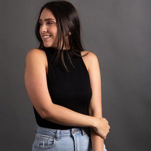 Black Mock Neck Bodysuit